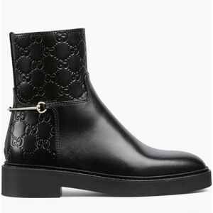 $1760 GUCCI Edith Slim Horsebit Black GG Debossed Ankle Boots EU 39 US 9 BNIB
